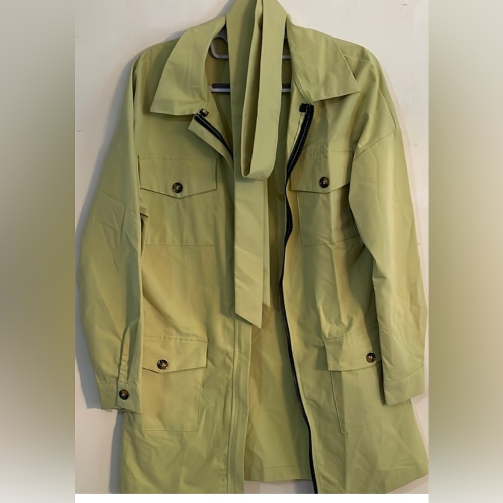 Light Green Trench Coat with Scarf